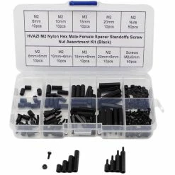 FPVELITE New M2 Nylon Hex Male-Female Spacer Standoffs Screw Nut Assortment Kit (Black) For 2